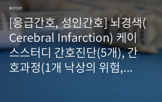 [응급간호, 성인간호] 뇌경색(Cerebral Infarction) 케이스스터디 간호진단(5개), 간호과정(1개 낙상의 위험, 낙상위험성 - 낙상교육안 있음)