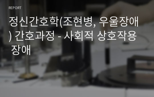 정신간호학(조현병, 우울장애) 간호과정 - 사회적 상호작용 장애