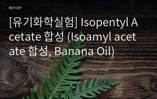 [유기화학실험] Isopentyl Acetate 합성 (Isoamyl acetate 합성, Banana Oil)