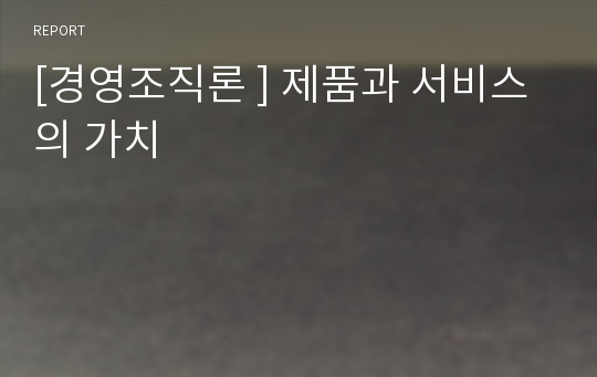 [경영조직론 ] 제품과 서비스의 가치