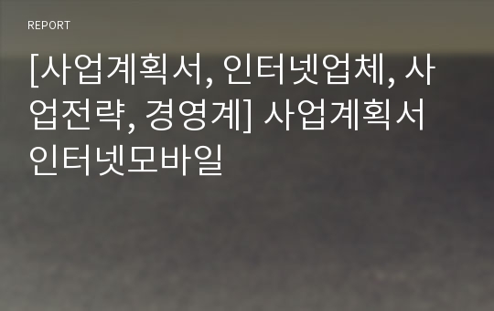 [사업계획서, 인터넷업체, 사업전략, 경영계] 사업계획서 인터넷모바일