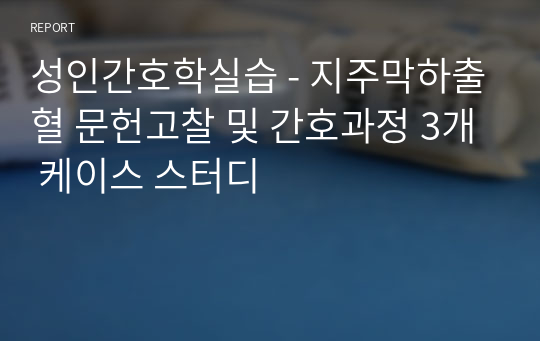 성인간호학실습 - 지주막하출혈 문헌고찰 및 간호과정 3개 케이스 스터디