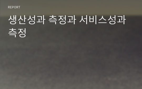 생산성과 측정과 서비스성과 측정