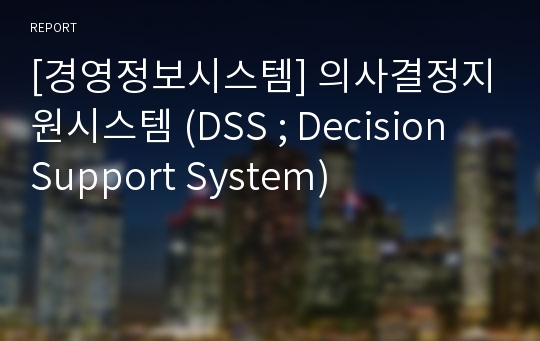 [경영정보시스템] 의사결정지원시스템 (DSS ; Decision Support System)