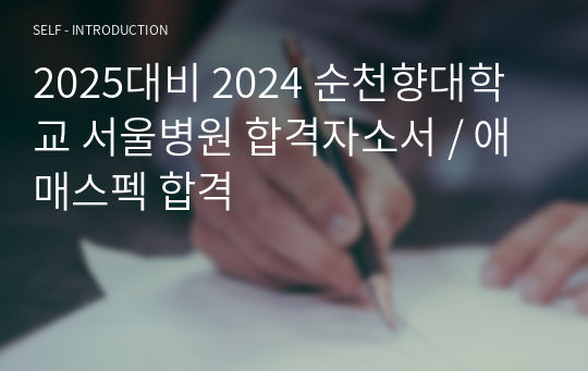 2025대비 2024 순천향대학교 서울병원 합격자소서 / 애매스펙 합격