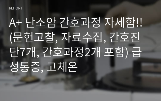 A+ 난소암 간호과정 자세함!!(문헌고찰, 자료수집, 간호진단7개, 간호과정2개 포함) 급성통증, 고체온