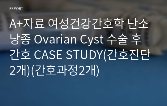 A+자료 여성건강간호학 난소낭종 Ovarian Cyst 수술 후 간호 CASE STUDY(간호진단2개)(간호과정2개)