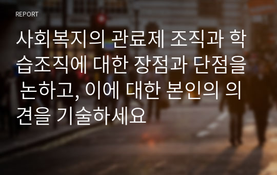 사회복지의 관료제 조직과 학습조직에 대한 장점과 단점을 논하고, 이에 대한 본인의 의견을 기술하세요