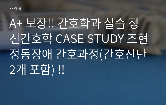 A+ 보장!! 간호학과 실습 정신간호학 CASE STUDY 조현정동장애 간호과정(간호진단 2개 포함) !!