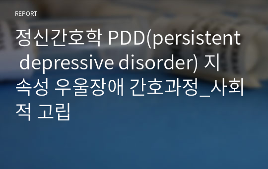 정신간호학 PDD(persistent depressive disorder) 지속성 우울장애 간호과정_사회적 고립