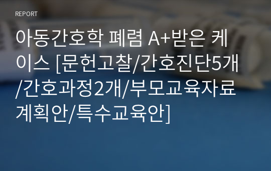 아동간호학 폐렴 A+받은 케이스 [문헌고찰/간호진단5개 /간호과정2개/부모교육자료계획안/특수교육안]