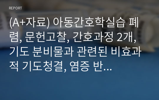 (A+자료) 아동간호학실습 폐렴, 문헌고찰, 간호과정 2개, 기도 분비물과 관련된 비효과적 기도청결, 염증 반응과 관련된 고체온