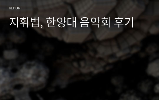 지휘법, 한양대 음악회 후기