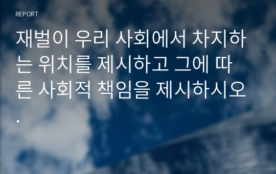 재벌이 우리 사회에서 차지하는 위치를 제시하고 그에 따른 사회적 책임을 제시하시오.