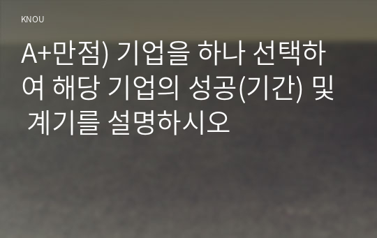 A+만점) 기업을 하나 선택하여 해당 기업의 성공(기간) 및 계기를 설명하시오