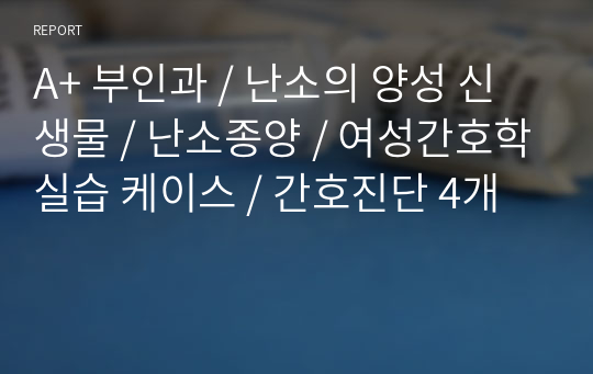 A+ 여성간호학 실습 부인과 / 난소의 양성 신생물 / 난소종양 / 여성간호학실습 케이스 / 간호진단 4개 간호과정 1개