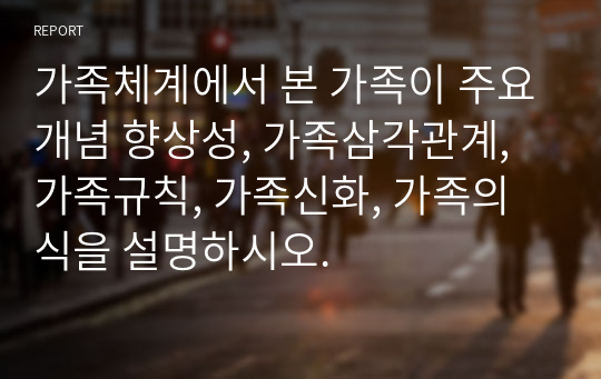 가족체계에서 본 가족이 주요개념 향상성, 가족삼각관계, 가족규칙, 가족신화, 가족의식을 설명하시오.