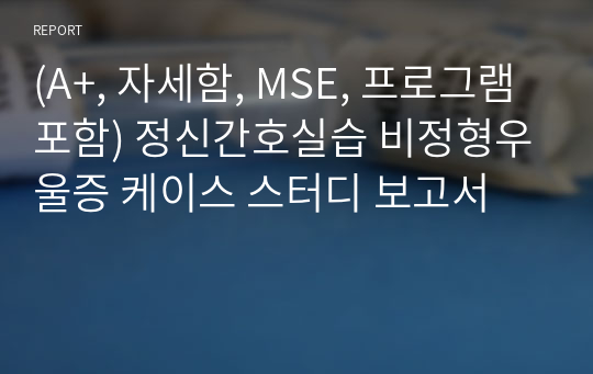 (A+, 자세함, MSE, 프로그램 포함) 정신간호실습 비정형우울증 케이스 스터디 보고서