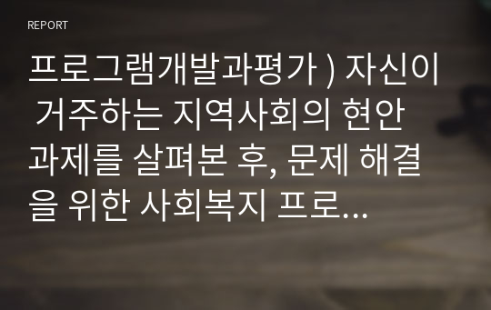 프로그램개발과평가 ) 자신이 거주하는 지역사회의 현안 과제를 살펴본 후, 문제 해결을 위한 사회복지 프로그램을 기획하시오.  충정남도 서산