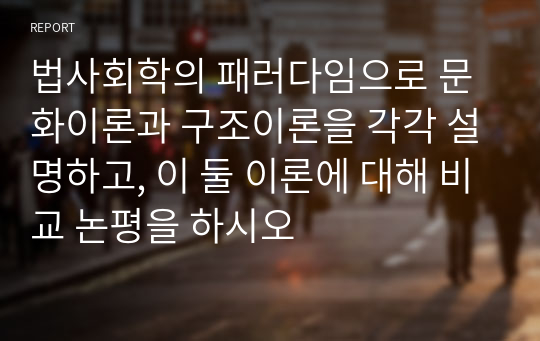 법사회학의 패러다임으로 문화이론과 구조이론을 각각 설명하고, 이 둘 이론에 대해 비교 논평을 하시오