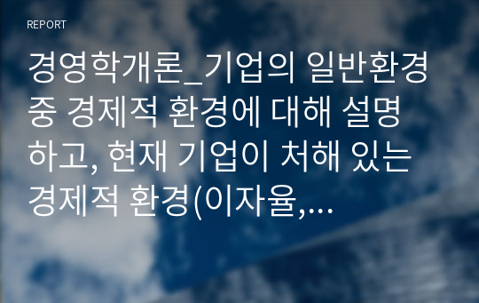 경영학개론_기업의 일반환경 중 경제적 환경에 대해 설명하고, 현재 기업이 처해 있는 경제적 환경(이자율, 유가, 환율, 물가 등)에 대해 사례와 함께 설명하시오.