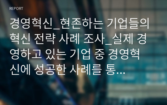 경영혁신_현존하는 기업들의 혁신 전략 사례 조사_실제 경영하고 있는 기업 중 경영혁신에 성공한 사례를 통해 경영혁신을 정의하시오.