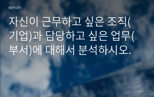 자신이 근무하고 싶은 조직(기업)과 담당하고 싶은 업무(부서)에 대해서 분석하시오.  