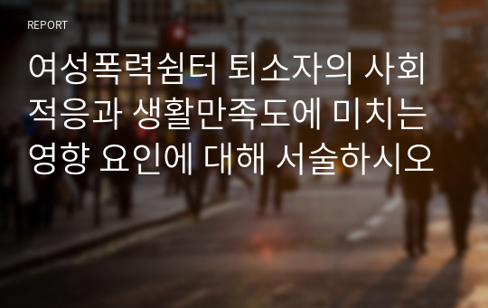 여성폭력쉼터 퇴소자의 사회적응과 생활만족도에 미치는 영향 요인에 대해 서술하시오