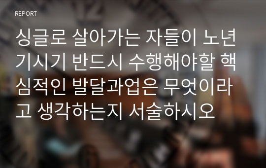 싱글로 살아가는 자들이 노년기시기 반드시 수행해야할 핵심적인 발달과업은 무엇이라고 생각하는지 서술하시오