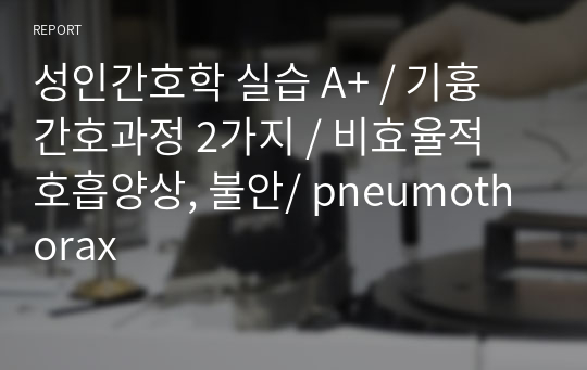 성인간호학 실습 A+ / 기흉 간호과정 2가지 / 비효율적 호흡양상, 불안/ pneumothorax