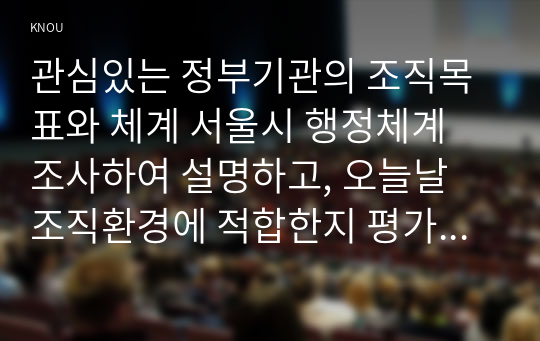 관심있는 정부기관의 조직목표와 체계 서울시 행정체계 조사하여 설명하고, 오늘날 조직환경에 적합한지 평가해보시오.