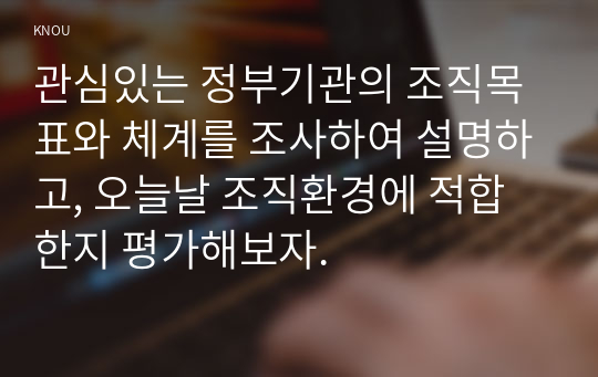 관심있는 정부기관의 조직목표와 체계를 조사하여 설명하고, 오늘날 조직환경에 적합한지 평가해보자.