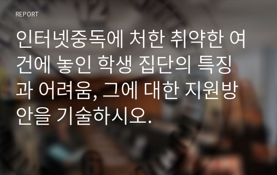 인터넷중독에 처한 취약한 여건에 놓인 학생 집단의 특징과 어려움, 그에 대한 지원방안을 기술하시오.