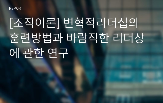 [조직이론] 변혁적리더십의 훈련방법과 바람직한 리더상에 관한 연구