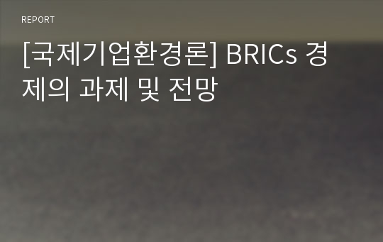 [국제기업환경론] BRICs 경제의 과제 및 전망