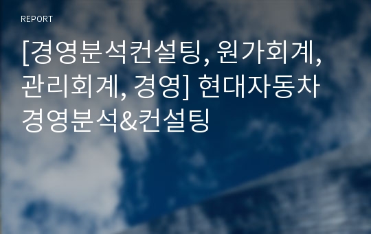 [경영분석컨설팅, 원가회계, 관리회계, 경영] 현대자동차경영분석&amp;컨설팅