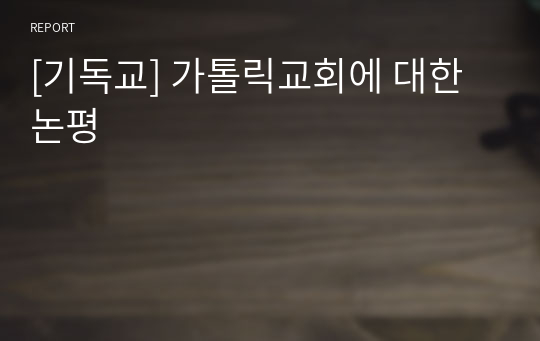 [기독교] 가톨릭교회에 대한 논평