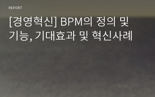 [경영혁신] BPM의 정의 및 기능, 기대효과 및 혁신사례