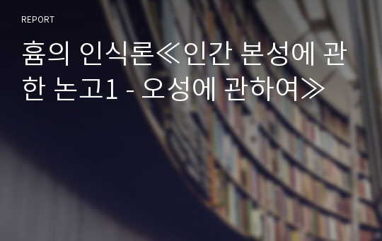 흄의 인식론≪인간 본성에 관한 논고1 - 오성에 관하여≫