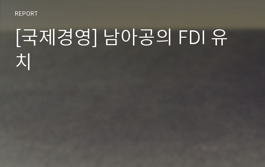 [국제경영] 남아공의 FDI 유치