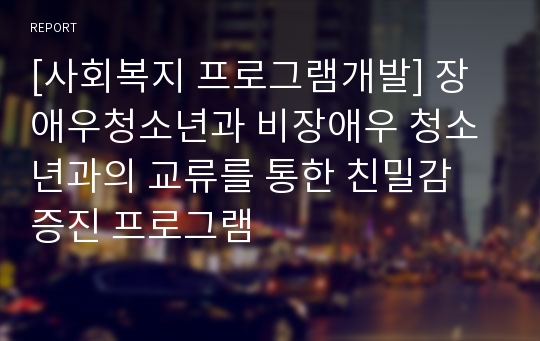 [사회복지 프로그램개발] 장애우청소년과 비장애우 청소년과의 교류를 통한 친밀감 증진 프로그램