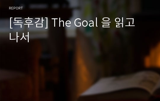 [독후감] The Goal 을 읽고나서