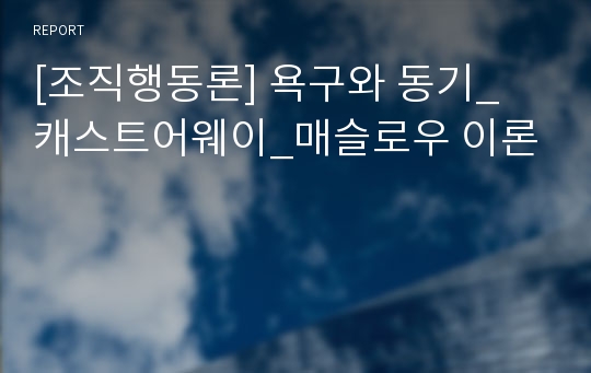 [조직행동론] 욕구와 동기_ 캐스트어웨이_매슬로우 이론