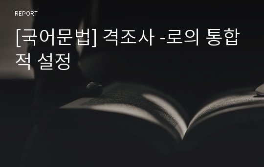 [국어문법] 격조사 -로의 통합적 설정