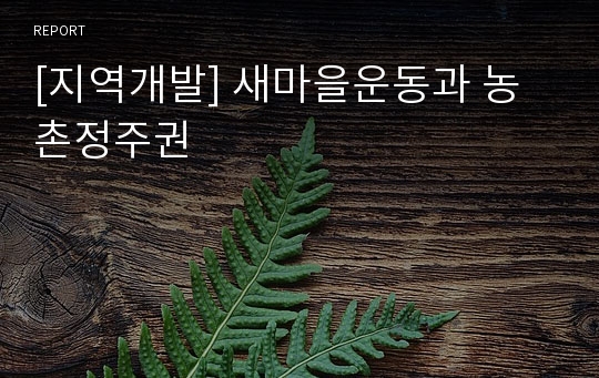 [지역개발] 새마을운동과 농촌정주권