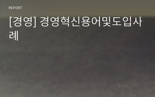 [경영] 경영혁신용어및도입사례