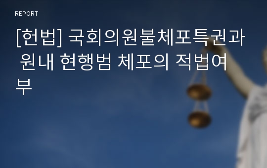 [헌법] 국회의원불체포특권과 원내 현행범 체포의 적법여부