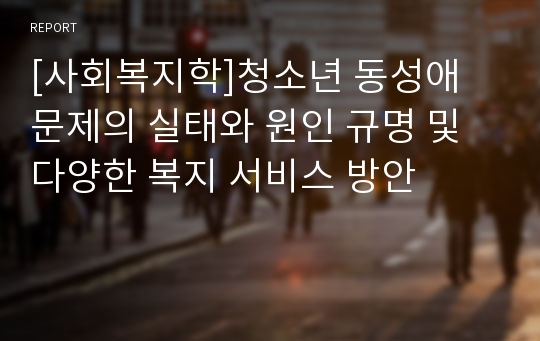 [사회복지학]청소년 동성애 문제의 실태와 원인 규명 및 다양한 복지 서비스 방안