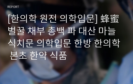 [한의학 원전 의학입문] 蜂蜜벌꿀 채부 총백 파 대산 마늘 식치문 의학입문 한방 한의학 본초 한약 식품