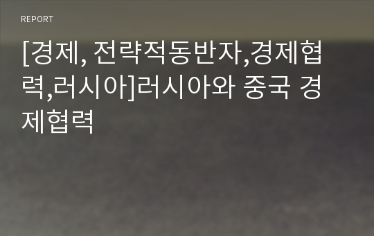 [경제, 전략적동반자,경제협력,러시아]러시아와 중국 경제협력